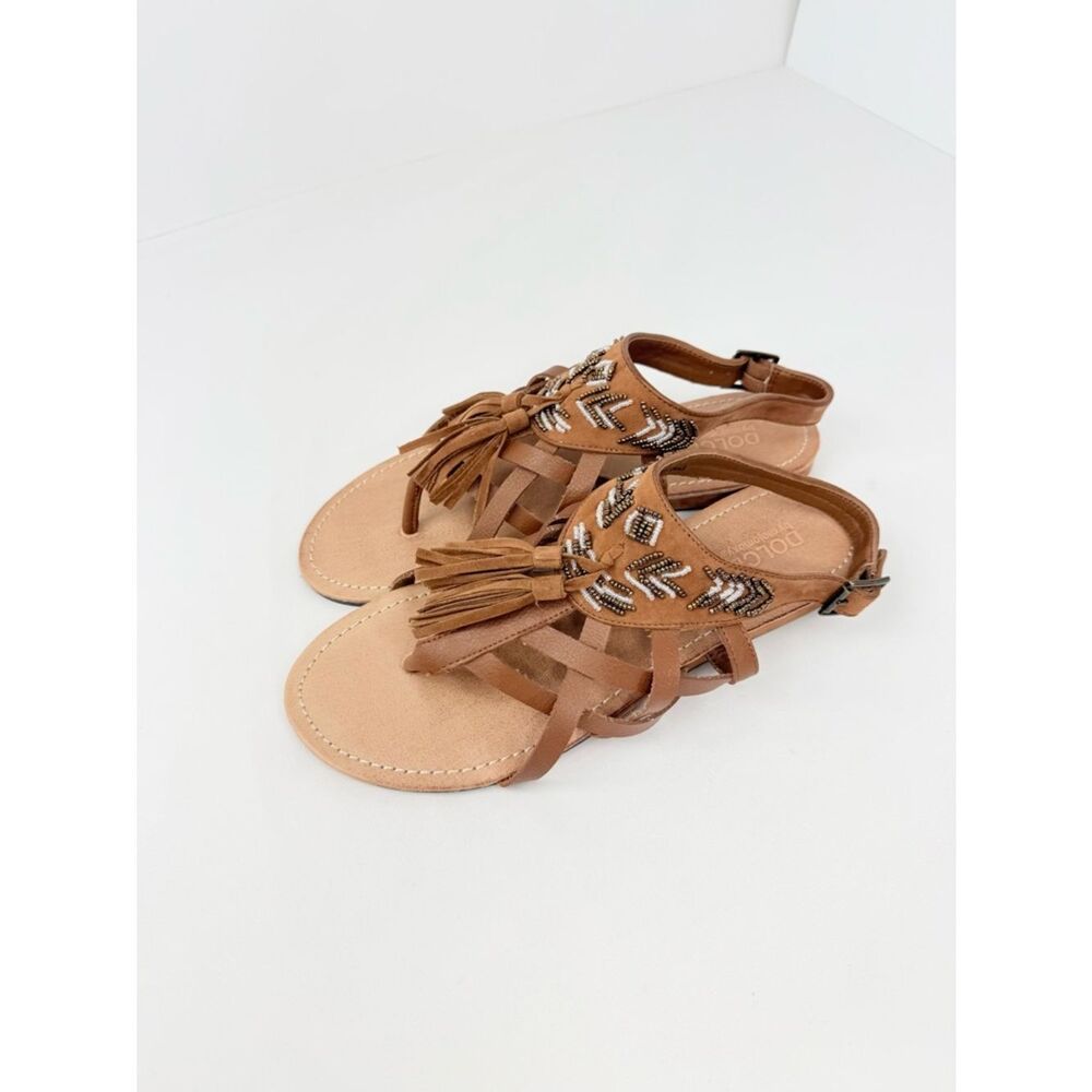 Dolce By MojoMoxy SUBIRA Brown Faux Leather Tassel Bead Slingback Tribal Sandals - Picture 5 of 16